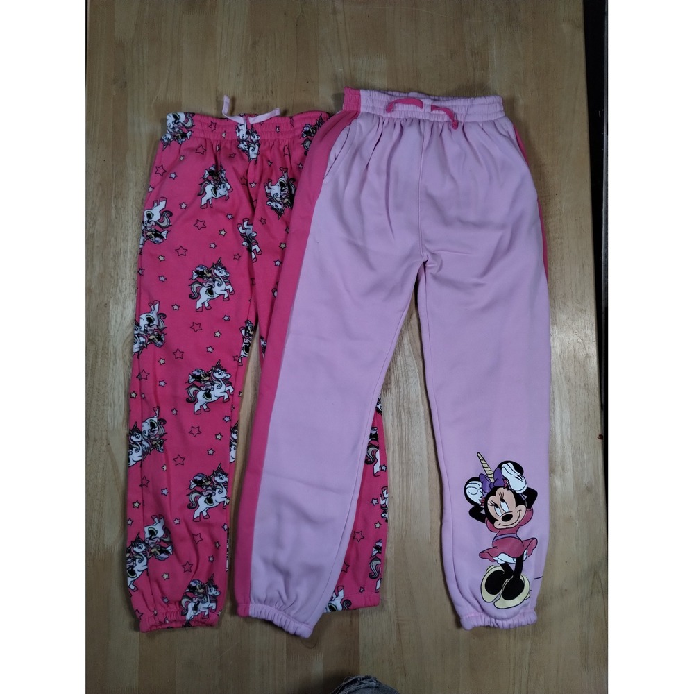 Disney Minnie Mouse 2 Pack Fleece Joggers Pink Unicorn Pants Size 14/16 NEW